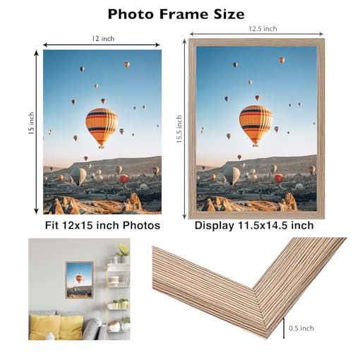 Image of JCJMY 12x15 Picture Frame Rustic Brown, Horizontal and Vertical Formats for Wall Hanging, 12 x 15 Wall Gallery Poster Photo Frame with Shatter Resistant Plexiglass,Rustic Brown
