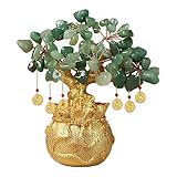 グリーンアベンチュリンマネーツリー — 風水富繁栄ゴールデンバッグ盆栽ラッキージェムストーンホームオフィス装飾 (高さ14cm)