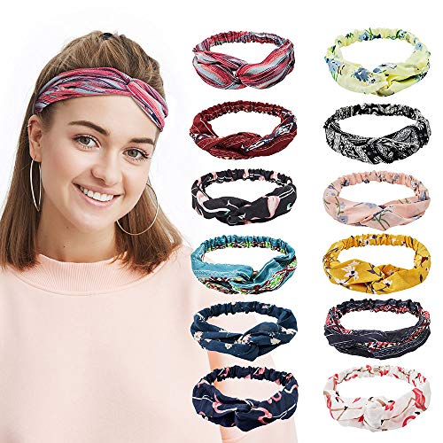 Women Headbands, GreatMH 12 PCS Boho Headbands For Women Girls Yoga Running Workout Elastic Non Slip Criss Cross Twisted Hair Bands