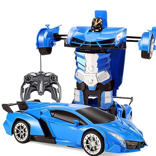 Image of ADRETA Remote Control Car - Transform Robot RC Cars Contains All Batteries: One-Button Deformation and 360 Degree Rotating Drifting, Present Christmas Birthday Gift for Boys/Girls (Rambo Blue)