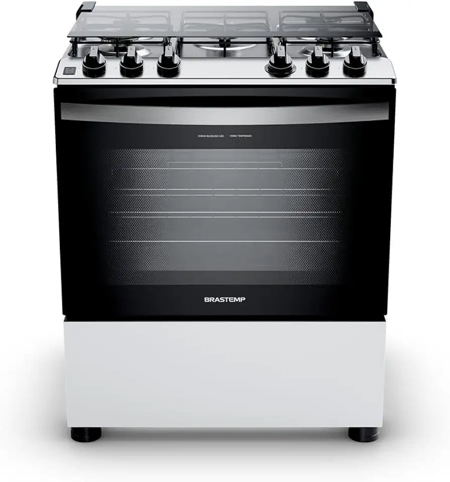 Fogão Brastemp 5 Bocas Cor Branca Com Botões Removíveis e Exclusivo Aro Protetor - BFS5NDB BIVOLT