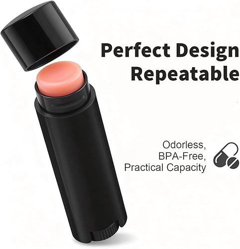 Miniatura 5 de 50 tubos de bálsamo labial ovalados de 0.16 oz de plástico vacío, contenedor de lápiz labial negro, botella de tubo de brillo de labios con parte