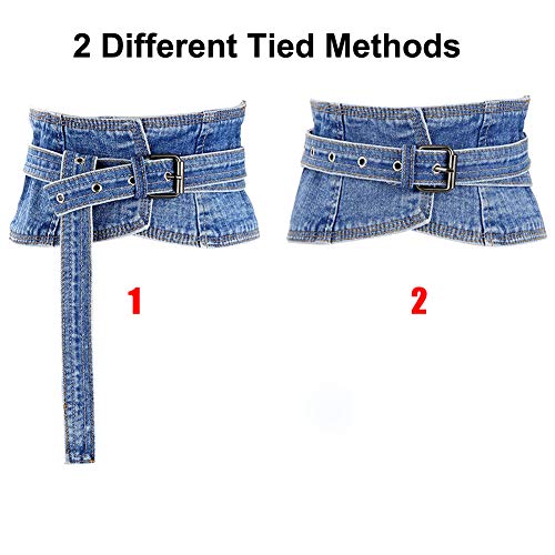 Aecibzo Women's Denim Waist Belt Retro Wide Corset Cinch Belt Waistband With Buckle (M/Fit Waist 27.5"-30.7", As Photo) #TOP5