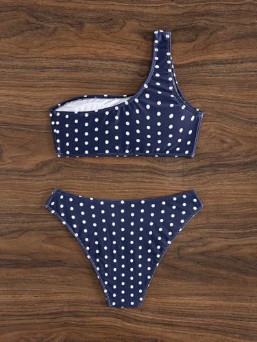 Image of YIMISAN Women's Ribbed Bikini Sets One Shoulder Top with Mid Waist Two Piece Bathing Suit