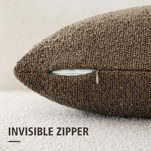 Image of Foindtower Set of 2, Decorative Textured Boucle Throw Pillow Covers Accent Solid Pillow Cases Neutral Soft Couch Cushion Case for Chair Sofa Bedroom Living Room Home Decor 24x24Inch Chocolate