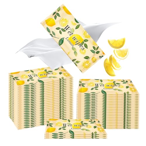 50 Stück Erfrischungstücher Feuchtes Toilettenpapier Einzeln Verpackt Einzeln verpackte Feuchttücher Hautfreundlich Wipes Ideal für Reise Büro & Unterwegs Zitrone