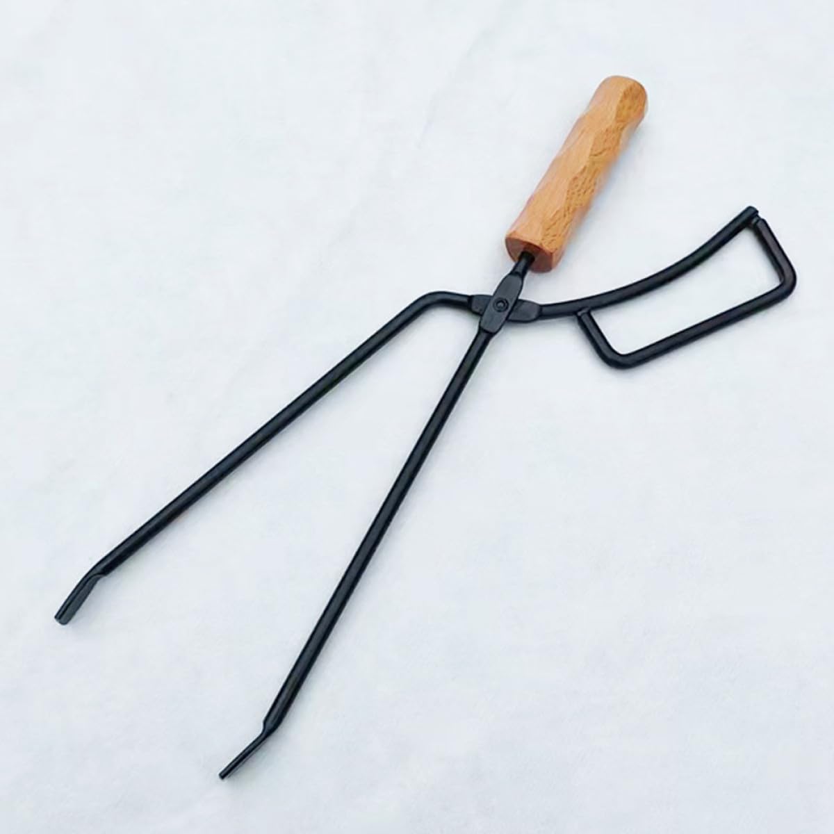KICHOUSE Pinza per Barbecue in Ferro e Legno Manici Spessi, Pinza Allungata per Carbonella per Campeggio e Picnic, Resistente e Antiscottatura