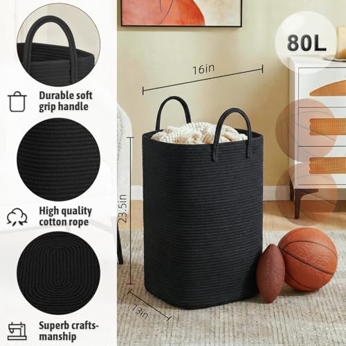 Image of Artfeel Laundry Basket,Woven Cotton Rope Laundry Hamper,80L Versatile Storage for Dirty Clothes,Baby Toys,and Blankets in Bathroom, Nursery,and Living Room