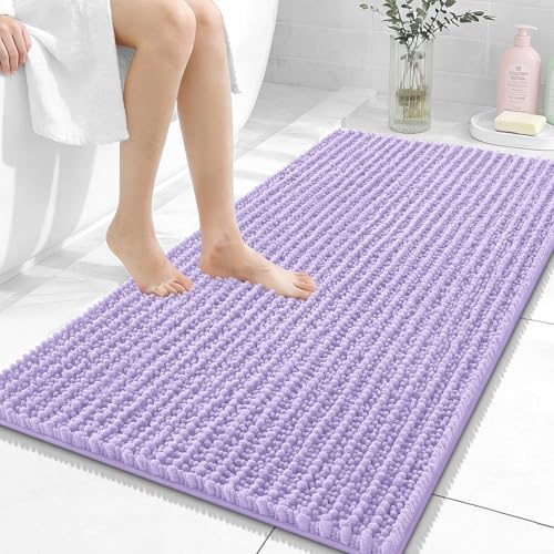 Image of OLANLY Bathroom Rug Mat 44x24, Thick Soft and Absorbent Chenille Bath Mat, Non-Slip Rubber Backing, Machine Washable Quick Dry Bath Rugs for Tub Shower Floor, Home Decor Accessories, Lavender