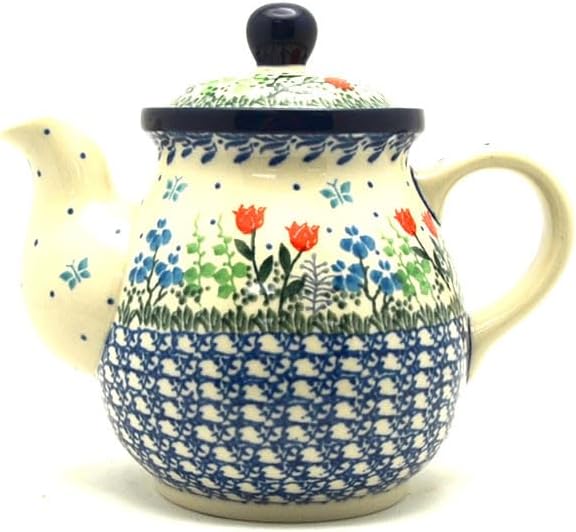 Polish Pottery Gooseneck Teapot - 20 oz. - Tulip Horizon