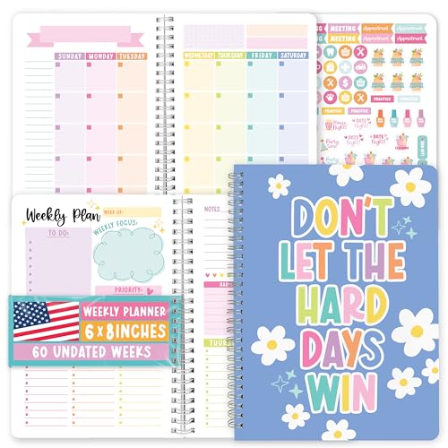 Undated Planner Weekly and Monthly - Spiral Undated Weekly Planner for Kids & Adults, Week Planners Habit Tracker, Goal Planners Notebook for Work, Agenda Planning Notebook