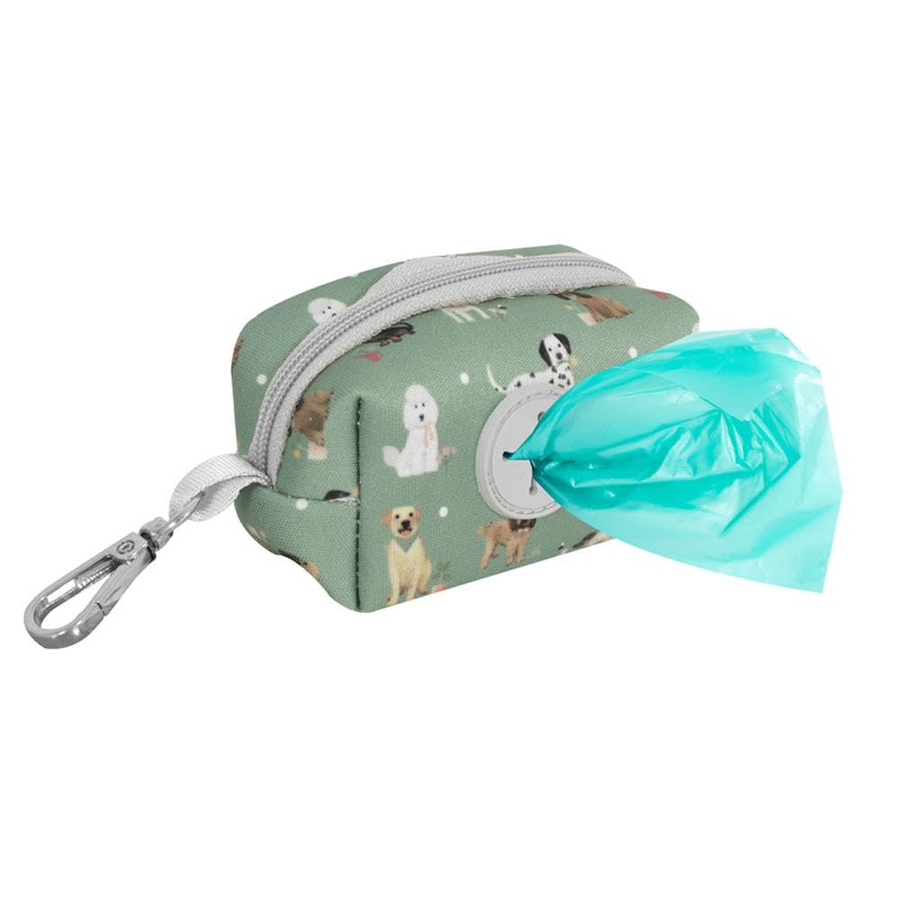 YöL Green Pet Poop Waste Bag Holder - Portable Bag Dispenser Dog Puppy With Zipper Metal Clip Walks Walkies Travel - Attachable To Lead, Durable Polyester