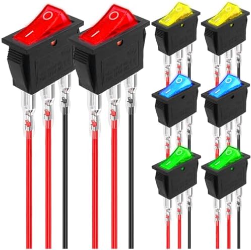 Amazon.co.jp: MKBKLLJY 8個 DC 12V 20A 赤色ライトロック端子ワイヤー 照光式LEDオン/オフ SPST 3 ...