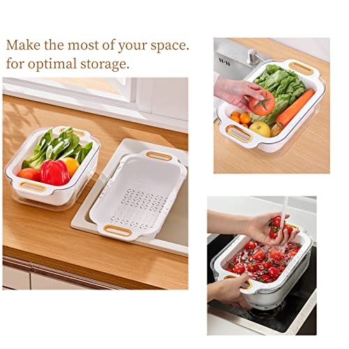 2-In-1 Kitchen Strainer Colanders Bowl Set, Over The Sink Colander Basket,Extendable Kitchen Sink Strainer Basket ，Wash Vegetables And Fruits，Large Plastic Double Layered Strainer Basket #TOP2
