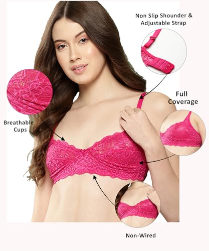 Image of LEADING LADY Women Bra | Non Padded | Non Wired | Full Coverage | T-Shirt Bra | Lace Style Adjustable Straps | Every Day Bra