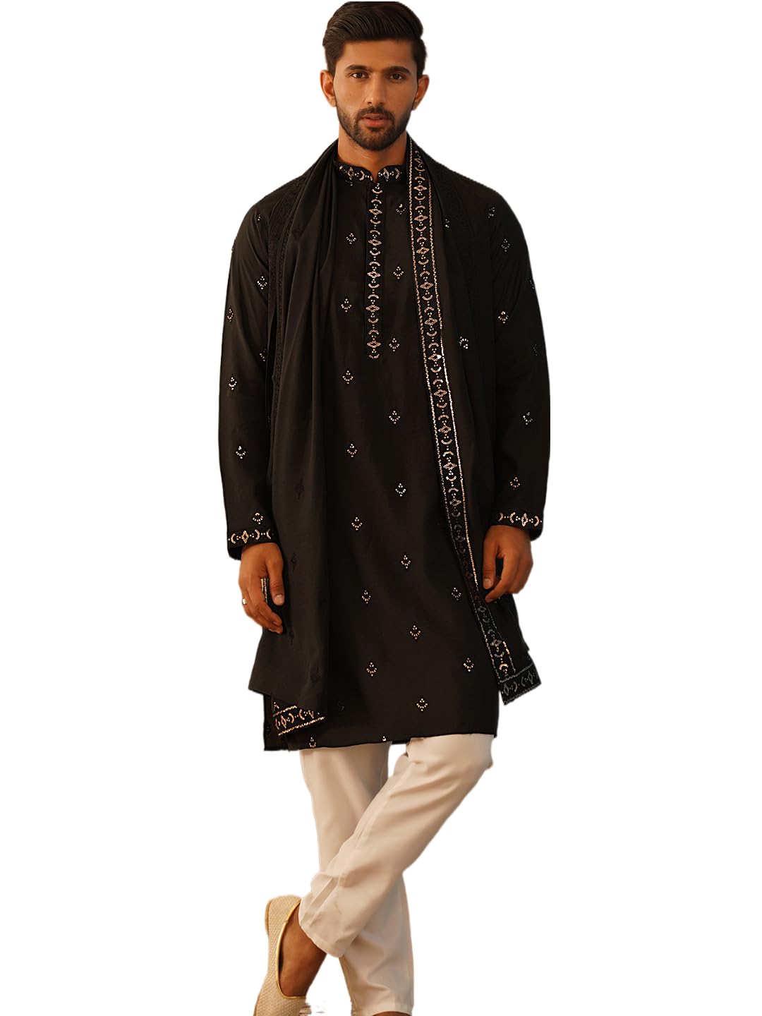 Men's Embroidered & Sequin Kurta Pyjama With Dupatta.-image-42