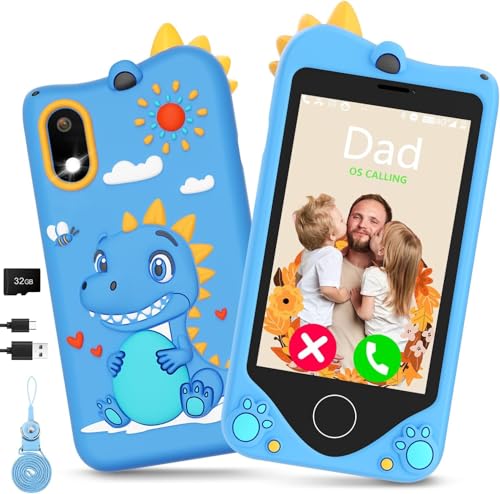 UNERVER Kids Smart Phone for Boy- Safest Phone for Kid & Teens, Talk & Text - Kids Cell Phone Toy, 4.2'' Touchscreen, Dual Cameras, Games, 32GB Card (Sky Blue)