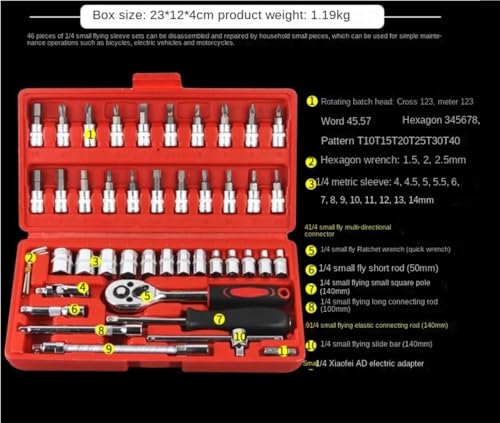 46-częściowy zestaw narzędzi – klucz dynamometryczny z grzechotką nasadową do naprawy samochodu – niezbędne narzędzia do mechaniki i projektów DIY