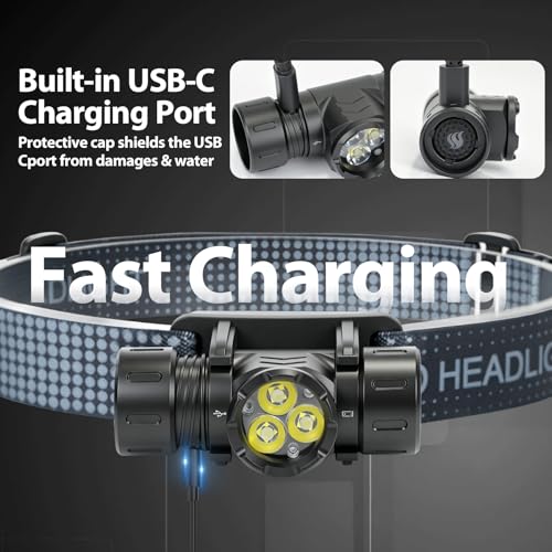 Image of Rechargeable Headlamp 6PCS, Super Bright LED Headlamp with 4 Modes, 180 Adjustable Beam Angle, Head Lights for Forehead, Hard Hat Headlight, IPX4 Waterproof, Ideal for Camping, Hiking, Fishing