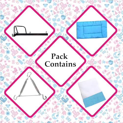 Image of Vparents Sleeping Essentials with Mosquito Net & Spring with Window Stand, Small Dot (Blue)