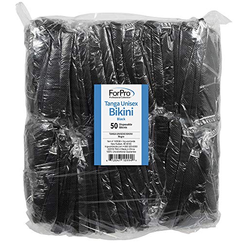 ForPro Tanga Unisex Bikini, Black, Non-Woven Disposable Underwear, One Size Fits Most, 50-Count