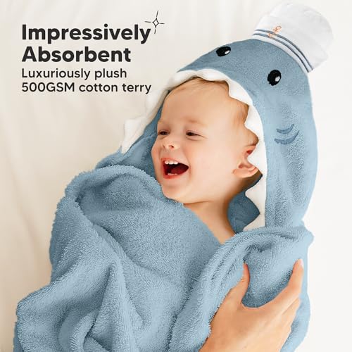 Image of KeaBabies Organic Baby Towel with Hood for Girls, Boys, Soft (Skipper) | Absorbent 100% Cotton Hooded Baby Towels for Newborns, Infants, Large Hooded Bath Towels for Babies, Kids, Toddler 1-3