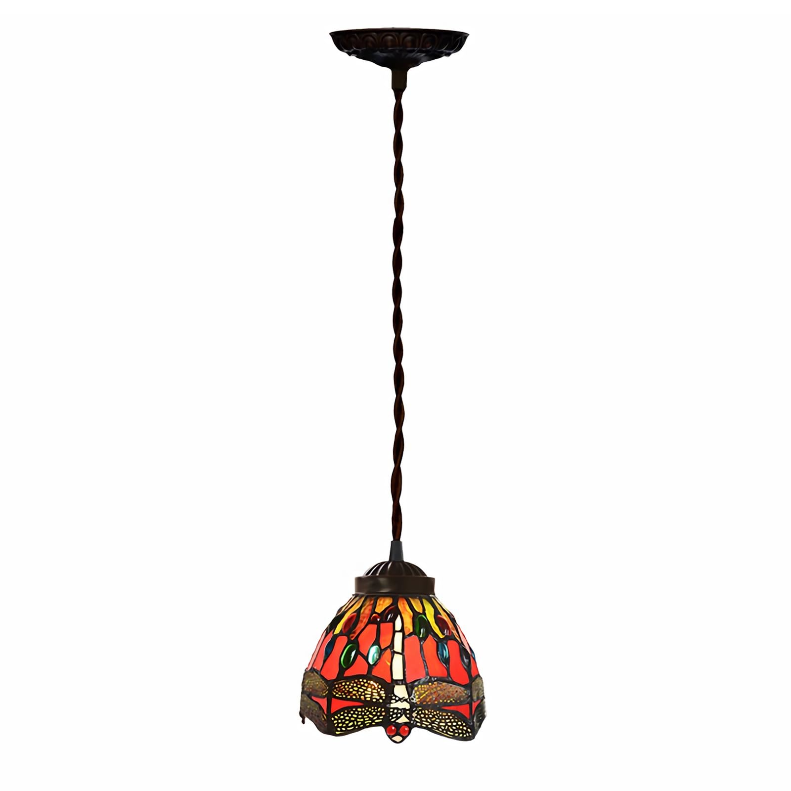 Aioneer Tiffany Style Pendant Light Fixtures, Dragonfly Stained Glass Chandeliers Ceiling Light For Living Room Bedroom Bathroom Hallway Decorative-Red-1 lights