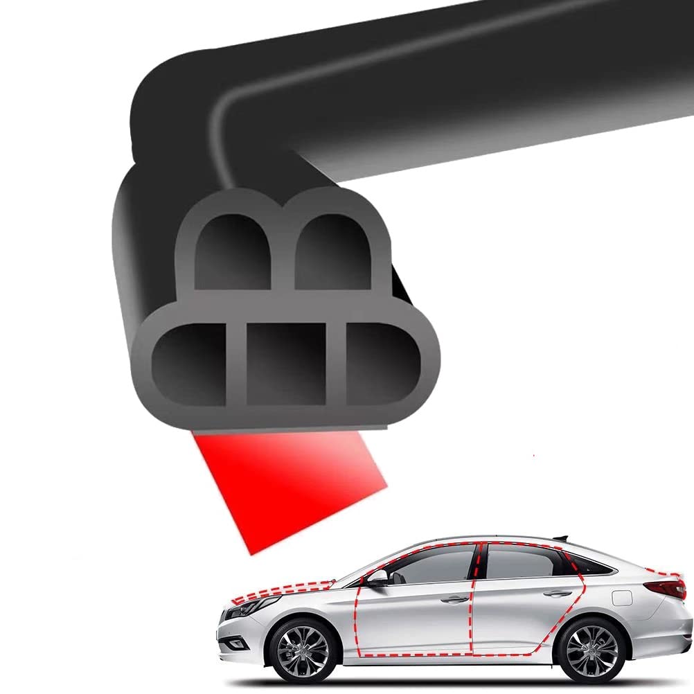 SEIYOGDS Car Door Rubber Seal Strip, Car Weather Stripping, Double Layer 5 Holes Universal Self Adhesive Auto Door Soundproofing Weatherstrip for Car Door Tailgate (5M/16.4Ft)