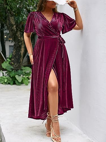 Image of BerryGo Women's Velvet V Neck Wrap Semi Formal Dress Cocktail Party Maxi Dress for Wedding Guest