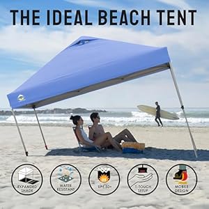 Crownshades10x10popupcanopybeachtentwithonepushsetupoutdoorsunshadeforeventspartiescampinggazebowithstongocoverbagsilvercoatedtop3height4sandbagsskyblue Urban Country Home Decor Crown shades 10×10 pop up canopy beach tent with one push setup outdoor sun shade for events parties camping gazebo with sto n go cover bag silver coated top 3 height 4 sand bags sky blue urban country home decor