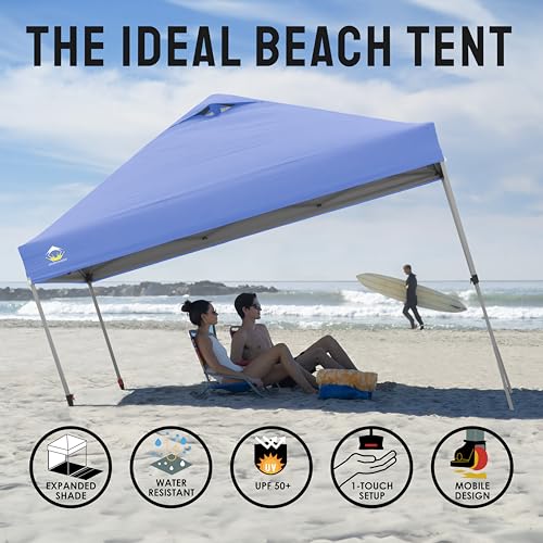 Crownshades10x10popupcanopybeachtentwithonepushsetupoutdoorsunshadeforeventspartiescampinggazebowithstongocoverbagsilvercoatedtop3height4sandbagsskyblue Urban Country Home Decor Crown shades 10×10 pop up canopy beach tent with one push setup outdoor sun shade for events parties camping gazebo with sto n go cover bag silver coated top 3 height 4 sand bags sky blue urban country home decor