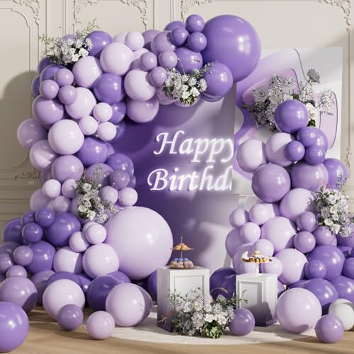 Image of Purple Balloons Arch Kit 155Pcs Lavender 18 10 5 Inch | Light Purple Different Sizes Latex Balloon Garland for Birthday Anniversary Wedding Party Decorations