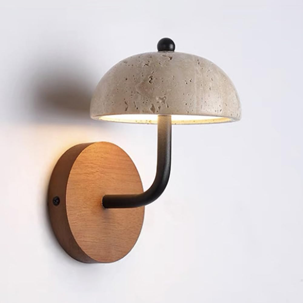 NHPJFDC Nordic LED Dome Wall Light - Modern Mushroom Sconce Lamp with Natural Stone - Art Deco Lighting for Living Room, Bedroom, Hallway, and Beside Use