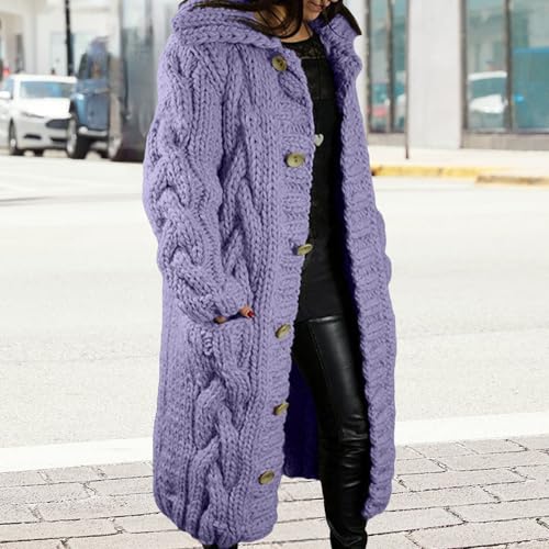 LOAIHA Women Chunky Cable Knit Long Sleeve Cardigan Fall Winter Trendy Oversized Button Down Sweaters Outerwear with Pocket3