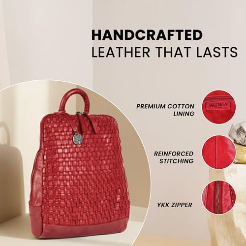 Image of 12.5 Inch Genuine Leather Backpack for Women and Men, Red Leather Backpack with Adjustable Shoulder Strap