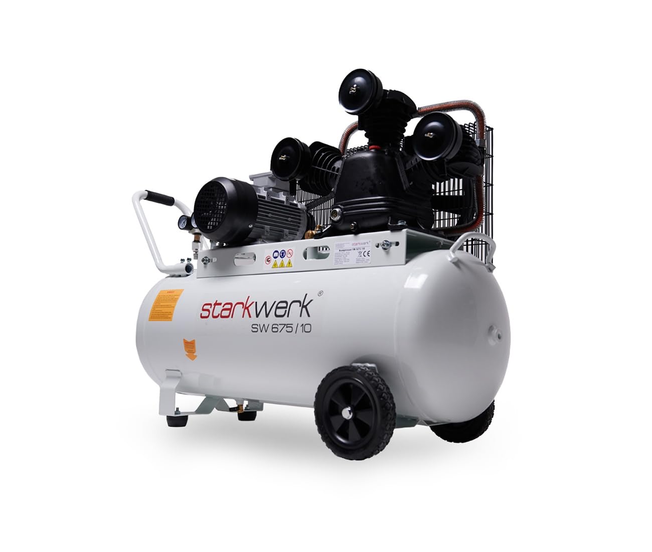 Starkwerk Druckluft Kompressor Druckluftkompressor SW 675/10-3000 Watt / 4 PS 100L Kessel 400 Volt 3 Zylinder Doppel Keilriemenantrieb Profi Druckschalter inklusive Druckminderer und Wasserabscheider