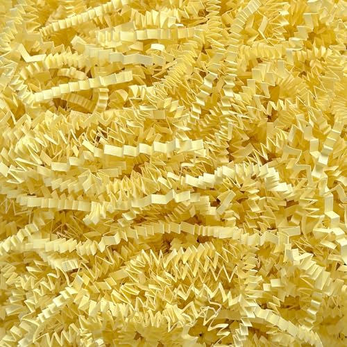 Corlcol 1LB Crinkle Paper Shred Filler for Gift Box Bag and Basket On Holidays(Light Yellow)