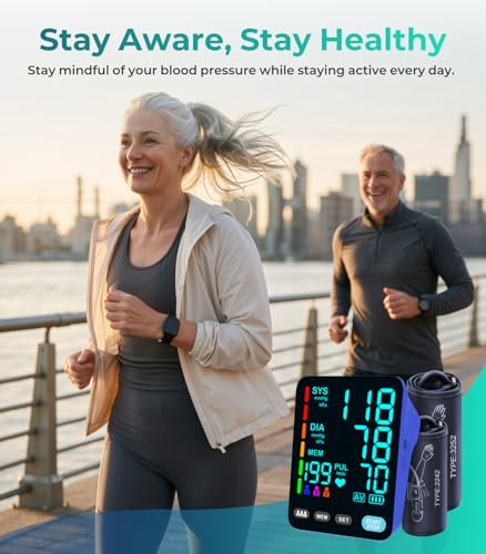 Image of Blood Pressure Monitor, Automatic Upper Arm Blood Pressure Monitors for Home Use, 2 Blood Pressure Machine Cuff(9-17in & 13-21in) with Large LED Backlit Display, 3x199 Reading Memory Users Blue