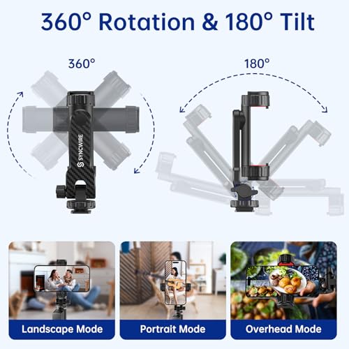 Syncwire SW1001 Tripod Phone Mount, Universal Smartphone Mount Adapter With 2 Cold Shoe And 1/4 Inch Screw, 360° Rotates And 180° Tilts Adjustable Cell Phone Clamp Holder thumb #3