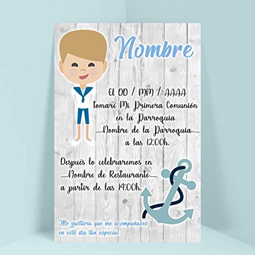 Invitaciones 10cm x 15cm para Comunión de niño personalizadas con diferentes modelos a elegir.
