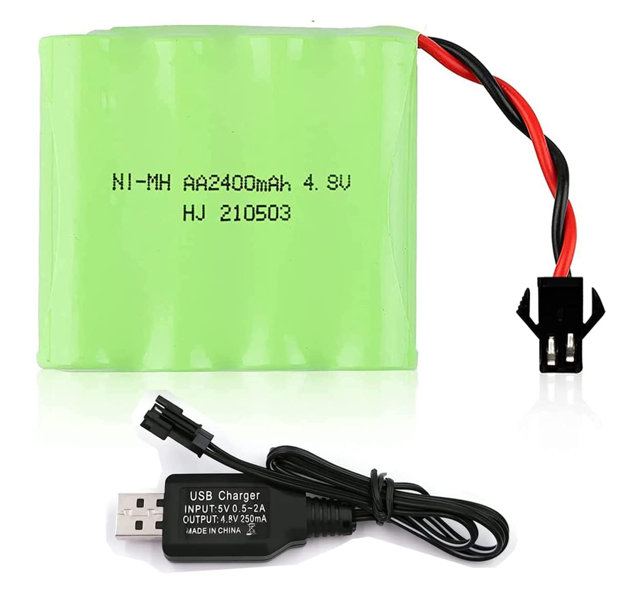 Yangers 4.8V 2400mAh NI-MH AA Rechargeable Battery Pack SM 2P Plug Connector with USB Charger Cable Set for RC Car Truck Jumper Excavator Toys