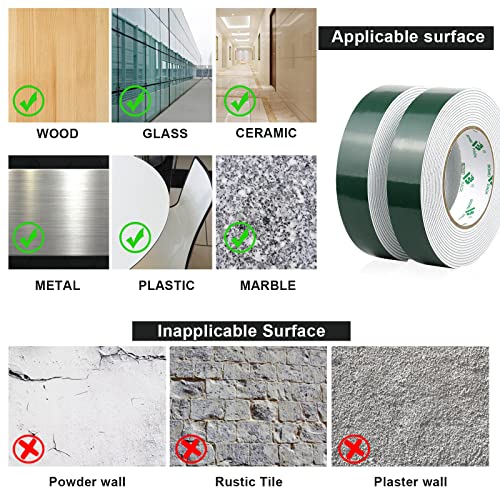 Image of BOMEI PACK 1.18inch x 16.4ft Double Sided White Foam Tape for Automotive, Molding, LED, Sealing, for Home, Office | 2mm Thick, 2 Rolls