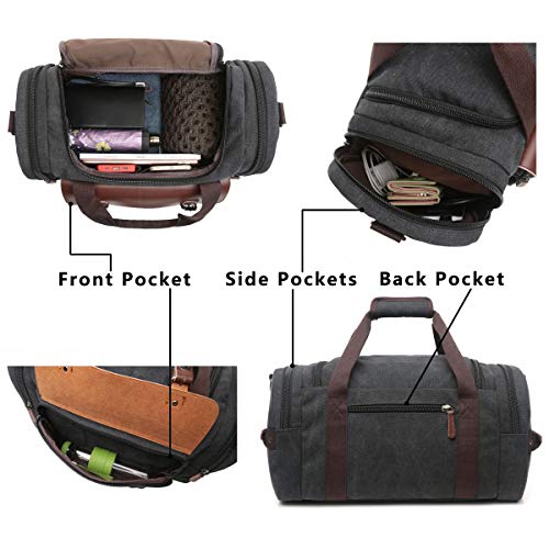 CrossLandy Canvas Gym Bag for Men Women Leather Overnight Bag Travel Carry on Duffel Sports Weekend Tote Bags