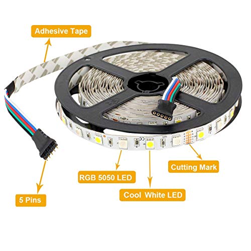 Image of SUPERNIGHT 5050 RGBW LED Strip Lights-16.4ft 300 LEDs(RGB+Cool White) | 6500K-7000K, Color Changing, High Brightness, Flexible, Cuttable, for Valentine, Wedding, Christmas Lights, Indoor Decoration