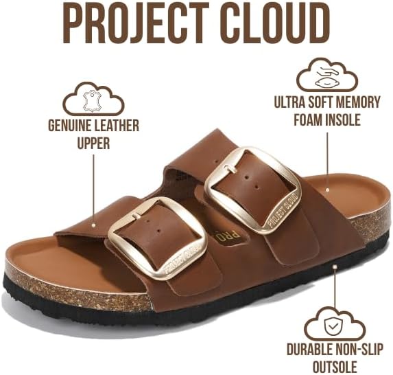 Project Cloud 100% Genuine Leather Flat Sandals for Women 2026 Comfortable Beach Essentials Womens Sandals Memory Foam Vacation Essentials Slides for Women Footwear (Santorini) - Image 3