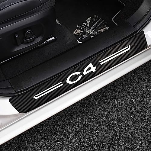 KLHYWEN 4pcs Plaques de Protection de Seuil de Porte de Voiture pour Citr-oen C4, Accessoires Décoration Autocollant Anti-Rayures de Plinthes Auto en Fibre de...
