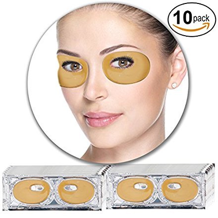 Anti Aging Treatments Set/Kit of 10 Pairs Eyes 24K Gold Collagen Gel Crystal Masks/Patches for Wrinkles Dark Circles