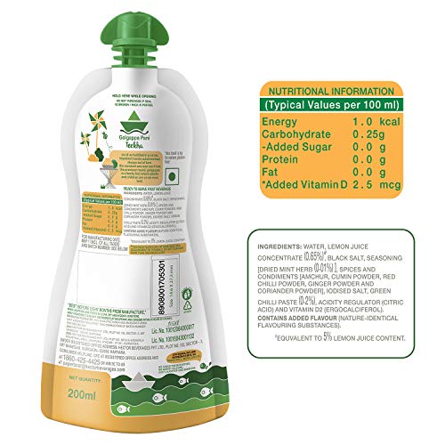 Image of Paper Boat Pani Puri Pellets, Ready to Fry, No Added Colours and Preservatives (400g) + Golgappa Pani Teekha, Ready to Drink or with Pani Puri, No Added Preservatives and Colours (Pack of 6, 200 ml)