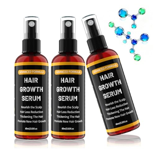 Haargroeiserum spray voor mannen/vrouwen, versnelt de haargroei, voorkomt haaruitval vrouwen, met rozemarijnolie, ricinusolie en biotine haarolie groei, baardgroeimiddel, 60 ml (verpakking van 3 stuks