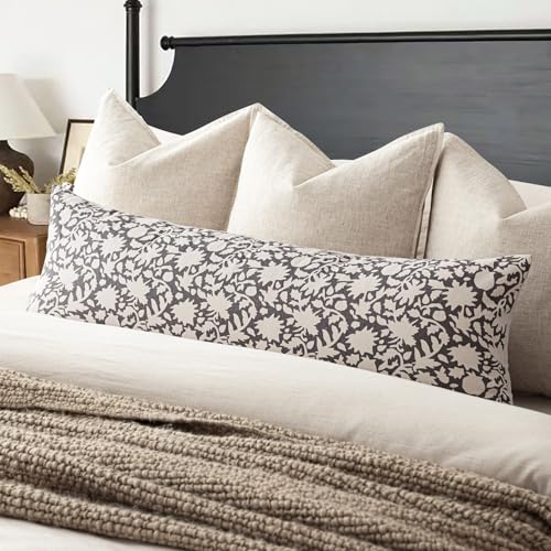 Image of Foindtower Set of 2 Decorative Long Body Lumbar Throw Pillow Covers Accent Farmhouse Cushion Covers Boho Floral Pillowcase for Couch Sofa Bedroom Living Room Home Decor,14x36 Inch,Rustic Gray